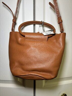 Monserat De Lucca Genuine Leather Cognac Brown Bucket Bag Handbag NWT
